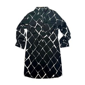 Black & White Modern Print Button Long Sleeve Dress